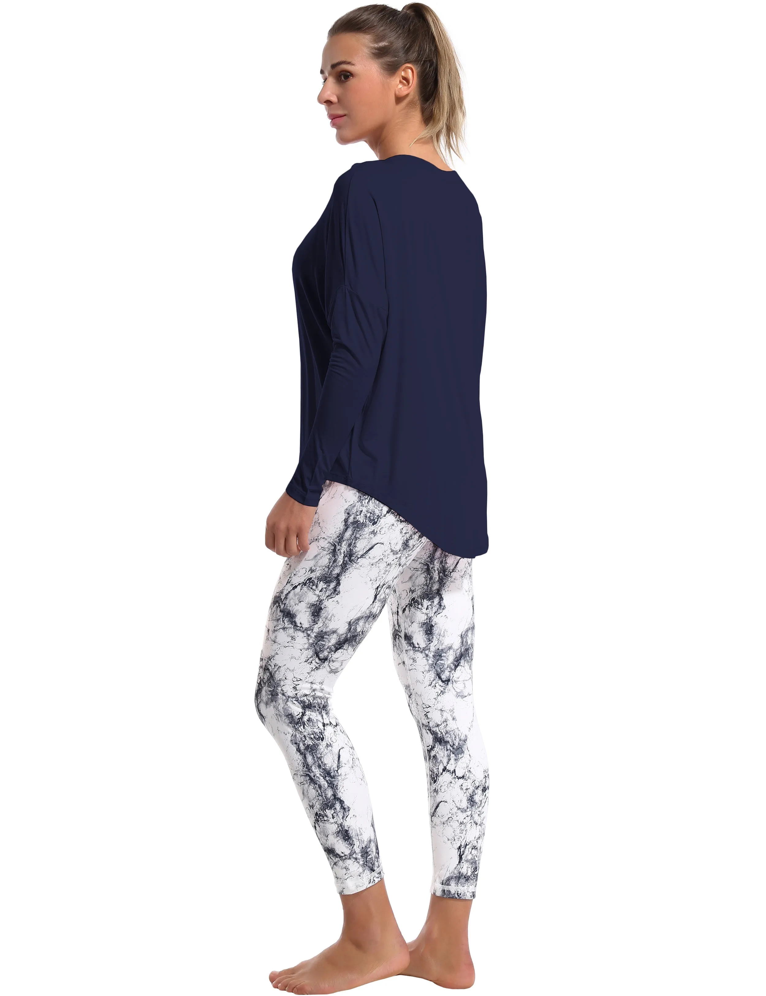 Plus Size Batwing Tunic Tops darknavy_Plus Size