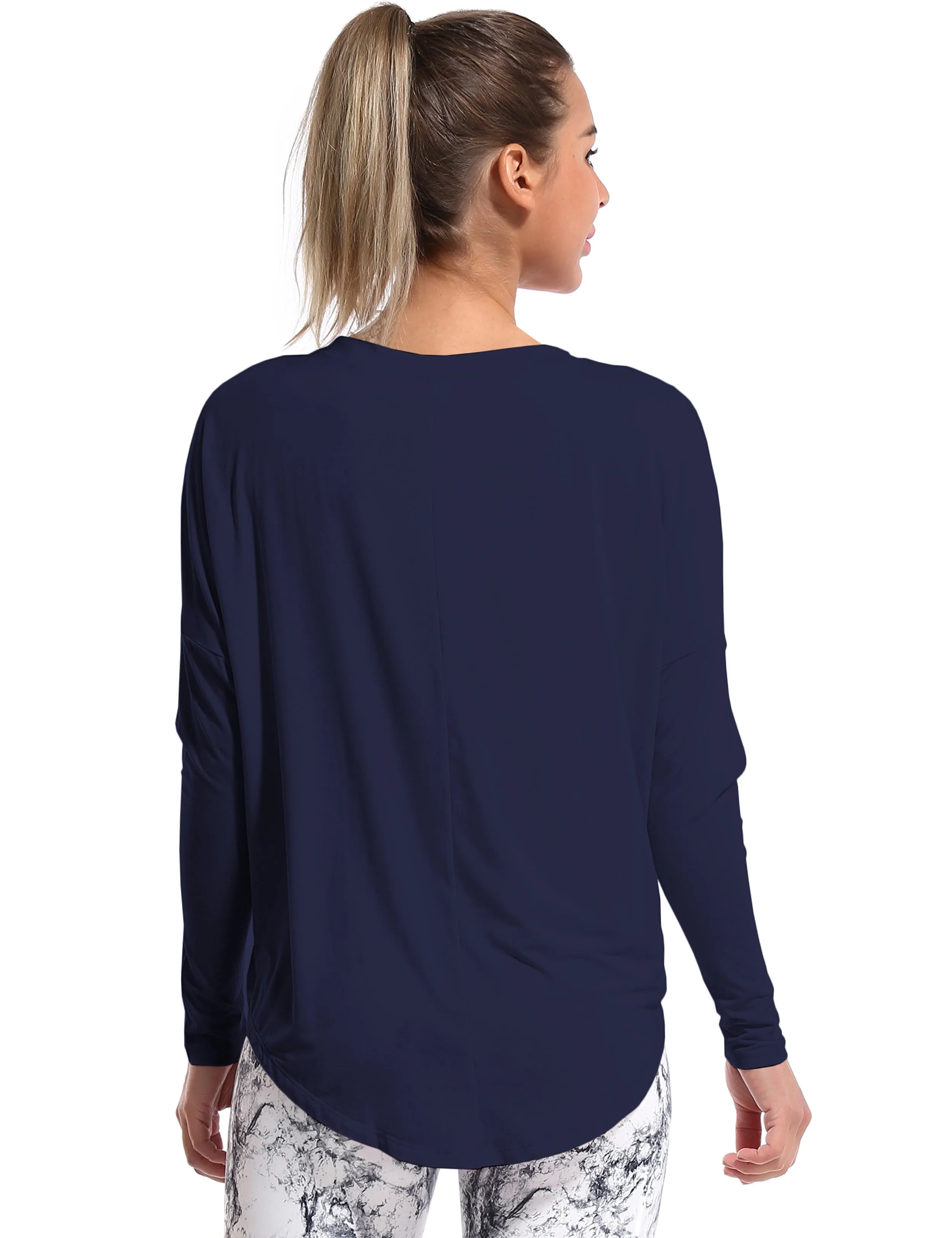 Plus Size Batwing Tunic Tops darknavy_Plus Size