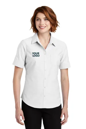 Port Authority Ladies Short Sleeve SuperPro Branded Oxford Shirts, White