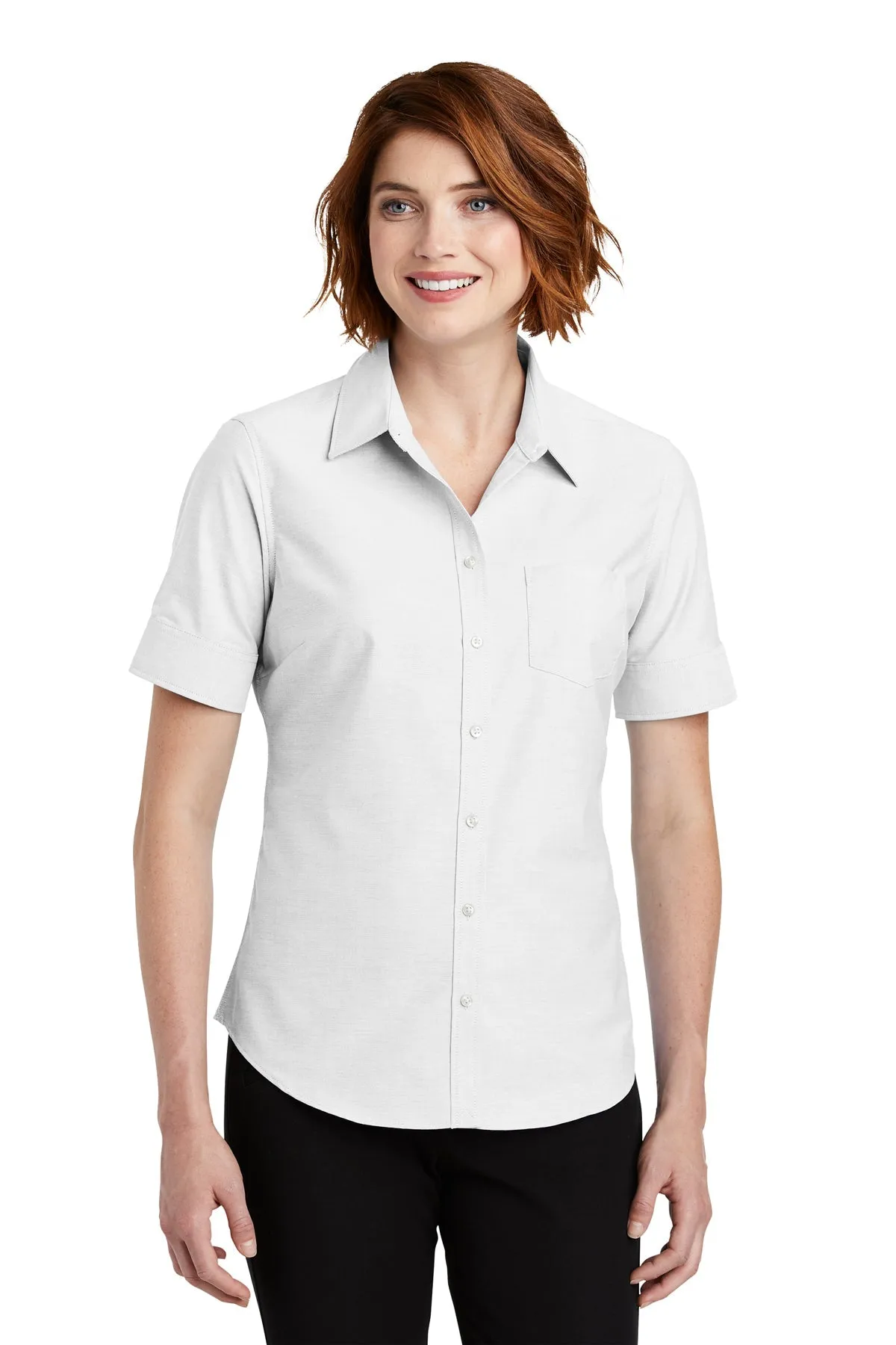 Port Authority Ladies Short Sleeve SuperPro Branded Oxford Shirts, White