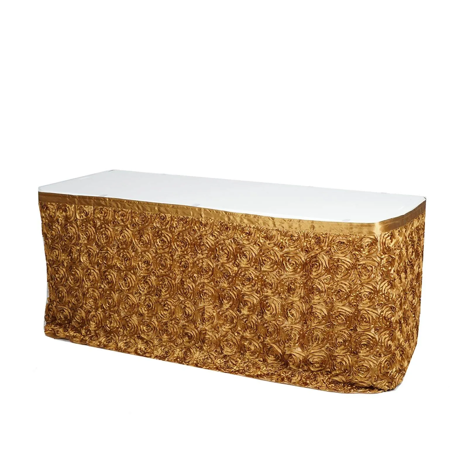 Rosette Satin Table Skirt 21ft Gold - 3D Floral Table Cover