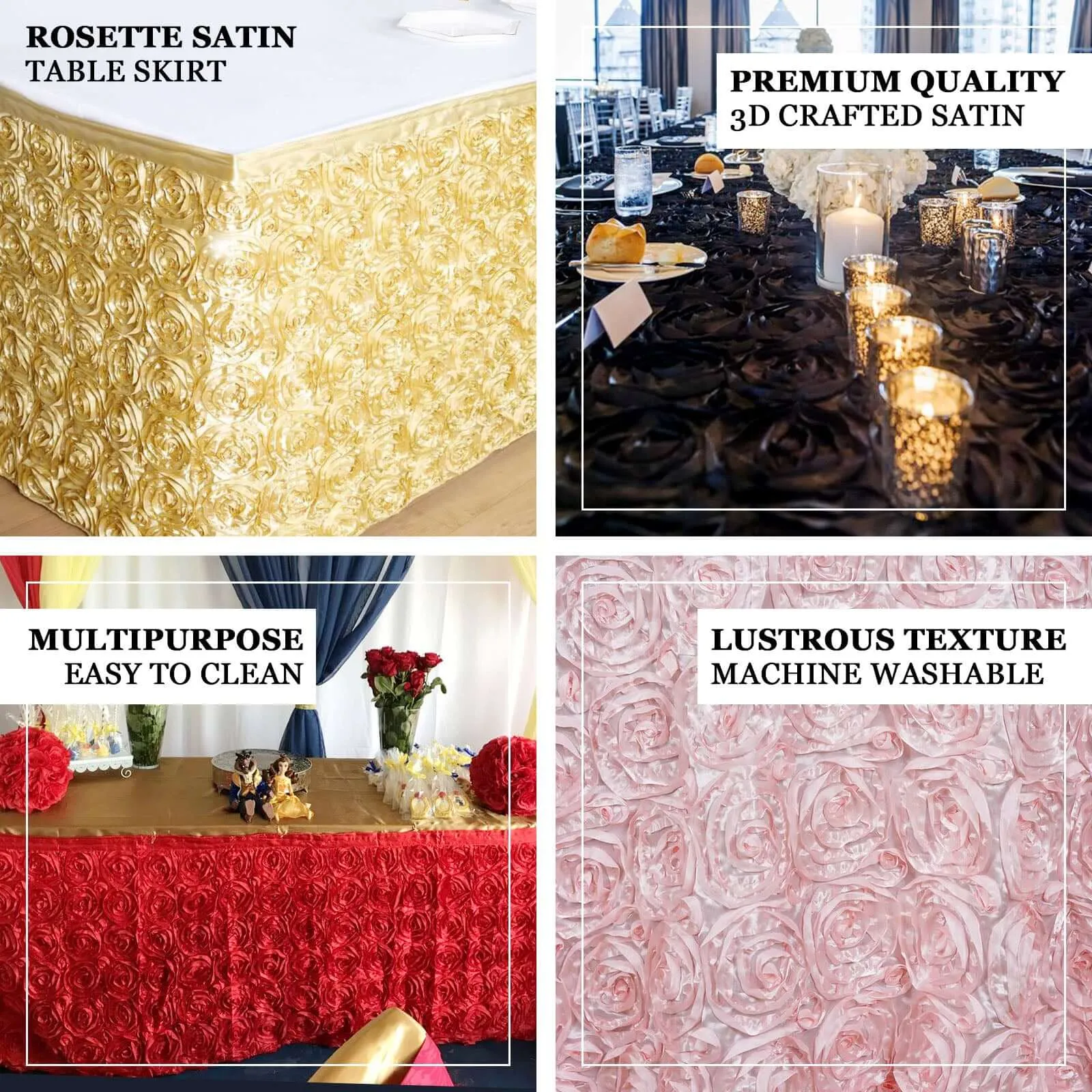 Rosette Satin Table Skirt 21ft Gold - 3D Floral Table Cover