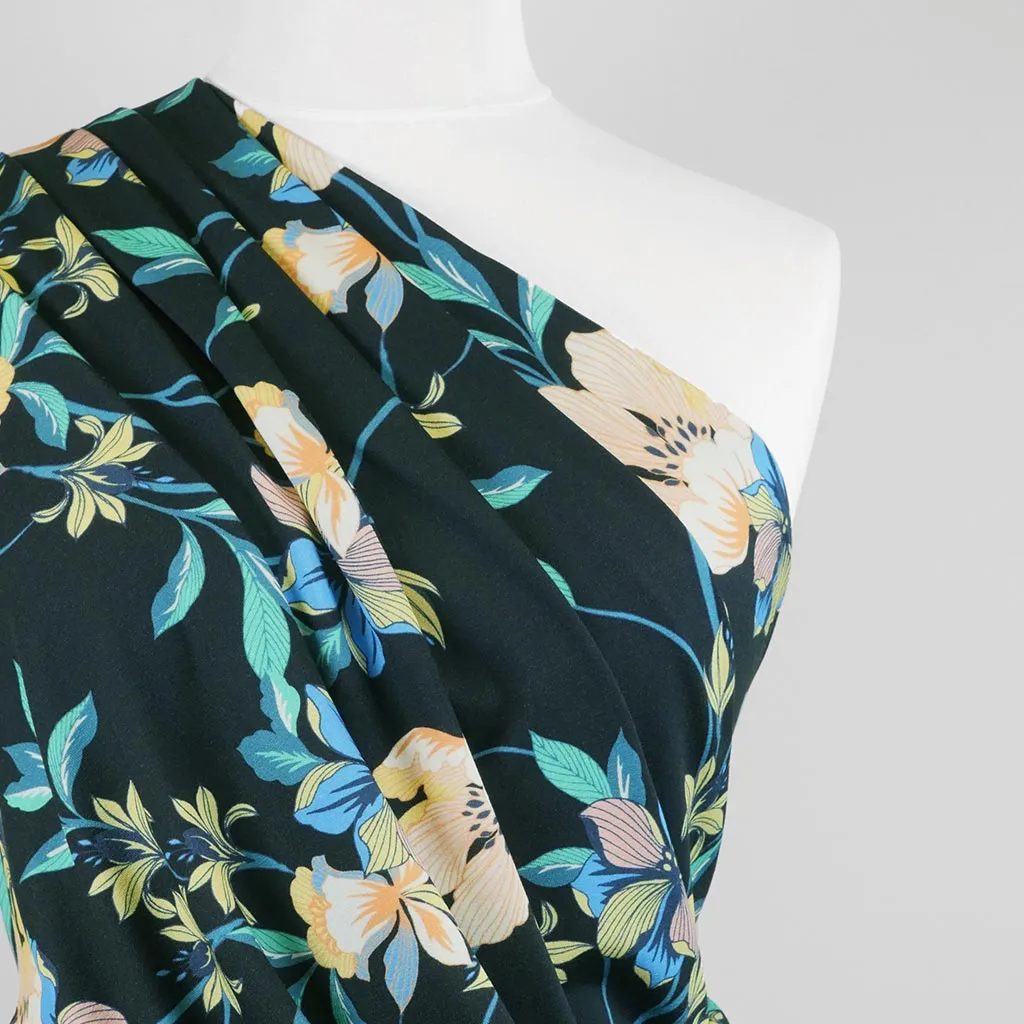 Rossi 5484 - Dark Navy Floral Viscose Elastane Single Jersey Fabric from John Kaldor