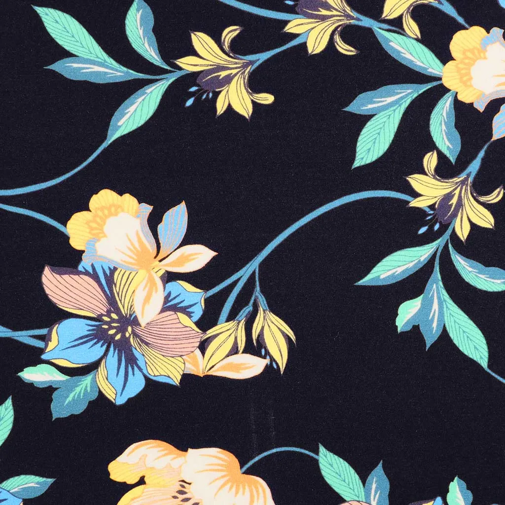 Rossi 5484 - Dark Navy Floral Viscose Elastane Single Jersey Fabric from John Kaldor