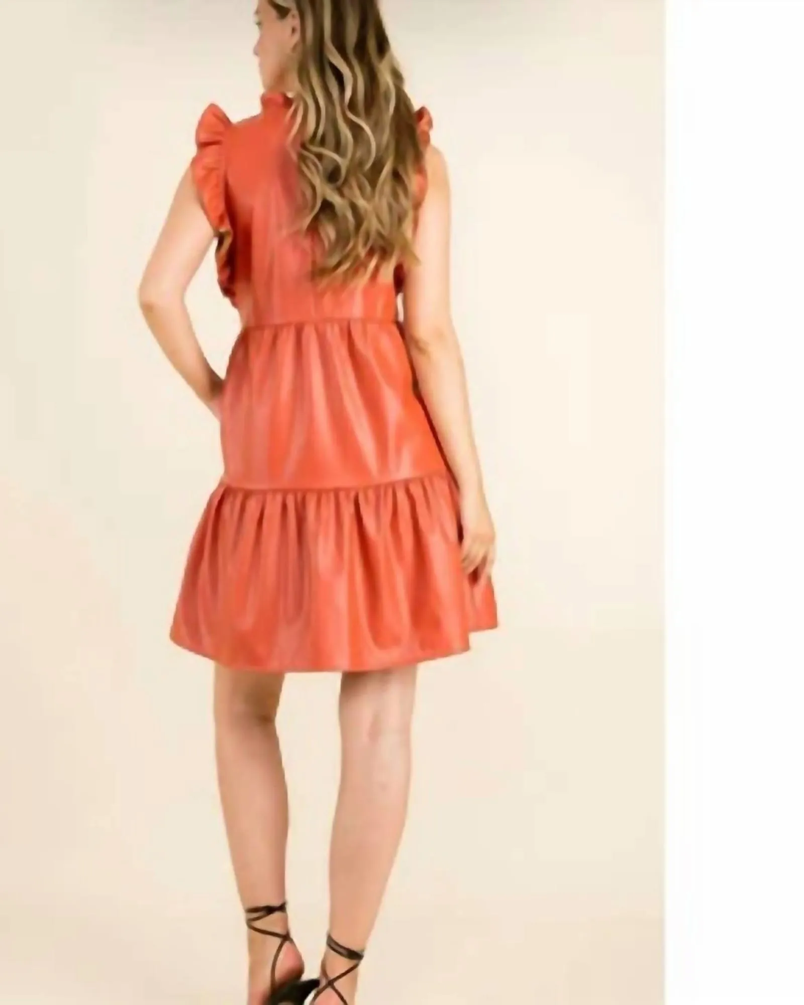 Ruffle Sleeve Vegan Tiered Dress in Burnt Orange | Burnt Orange