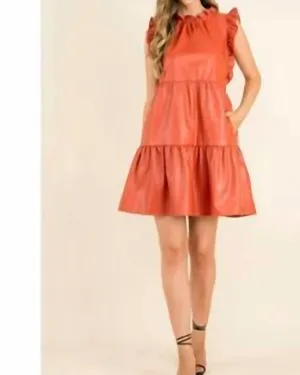 Ruffle Sleeve Vegan Tiered Dress in Burnt Orange | Burnt Orange