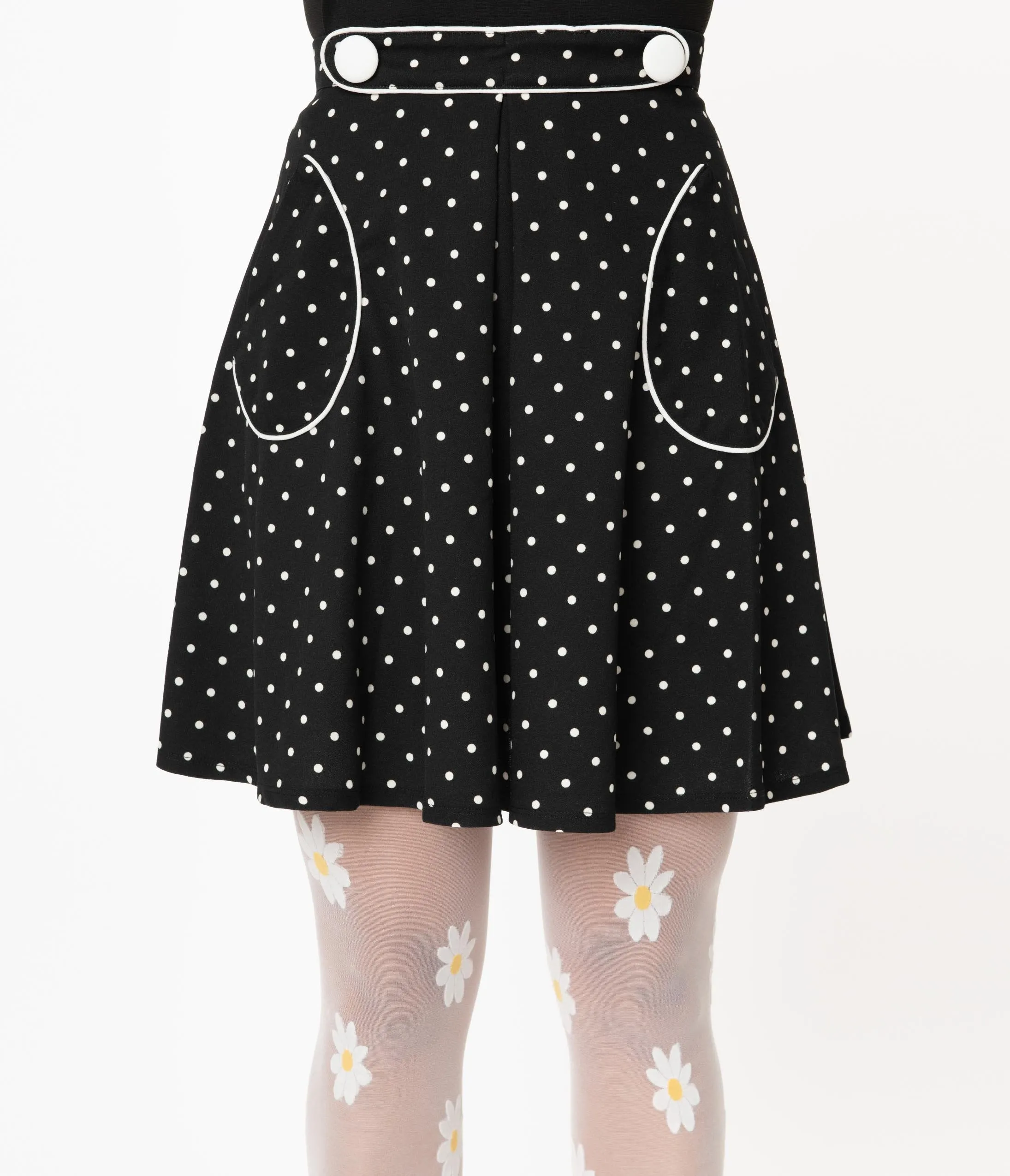 Smak Parlour 1960s Black & White Polka Dot Trend Setter Flare Skirt