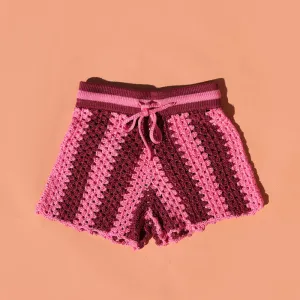 SMALL SWIM CLUB SWIRL CROCHET SHORTS: PLUM & PINK