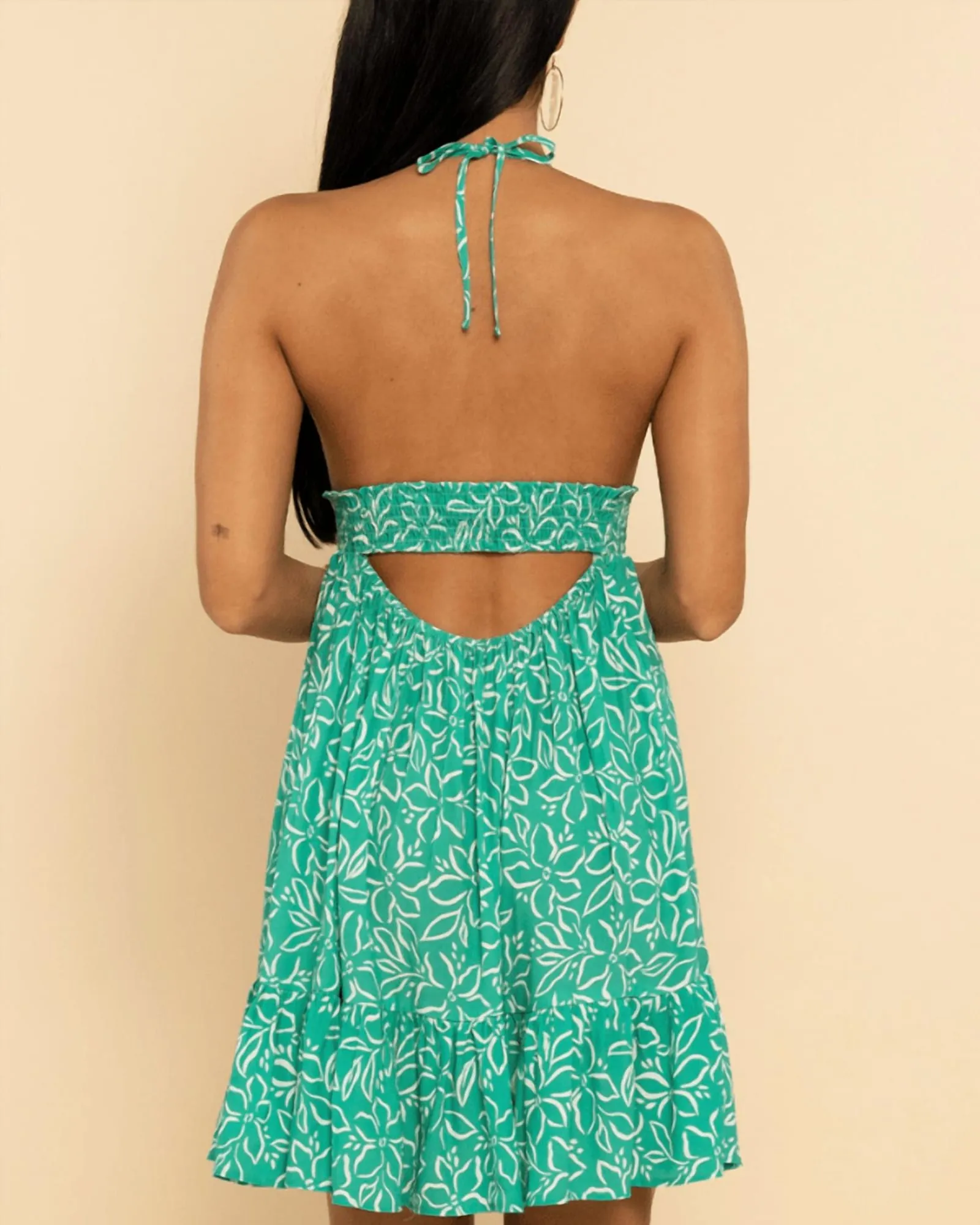 Smocked Open Back Mini Dress in Lucky Green | Lucky Green
