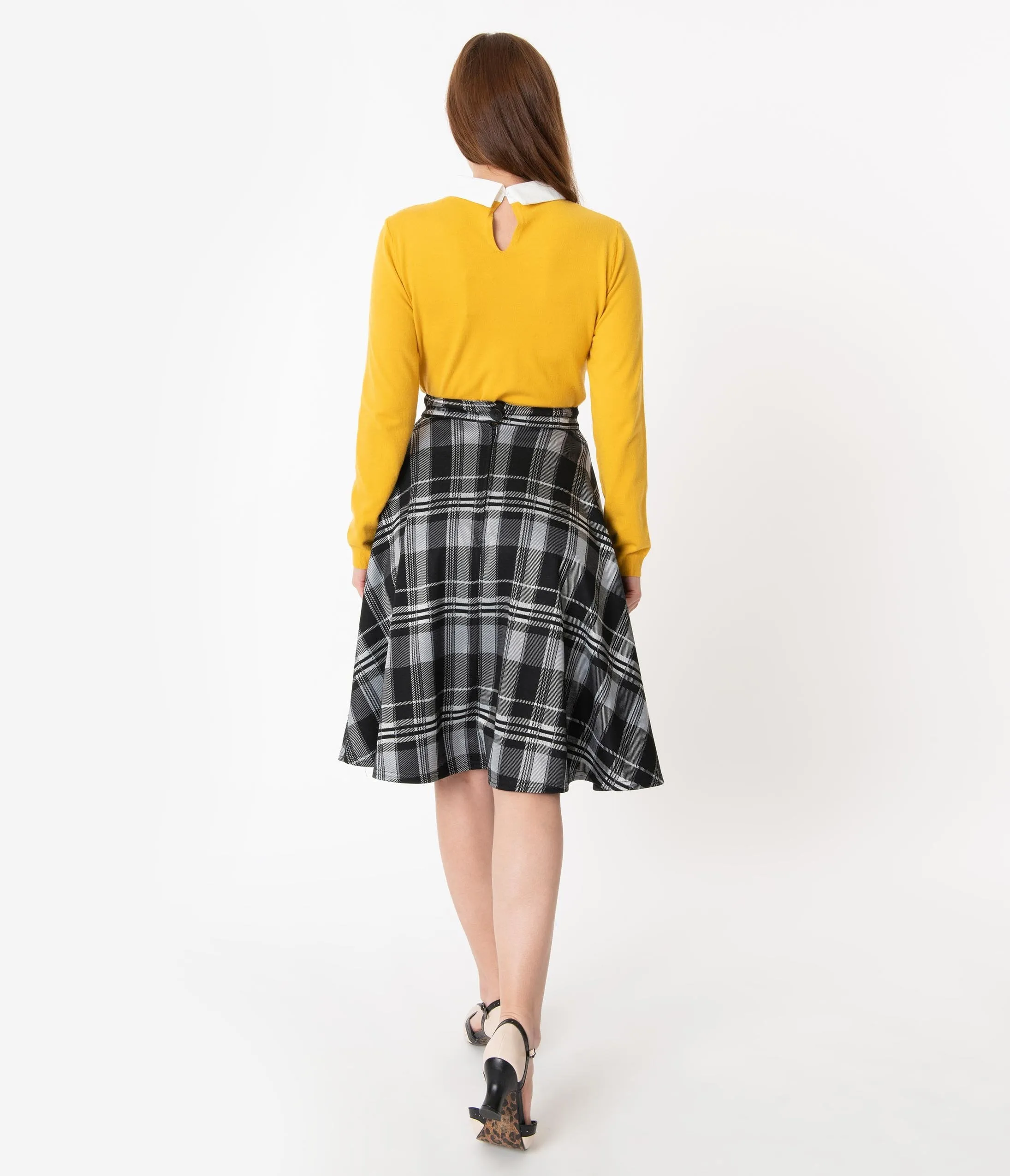 Steady Black & Grey Winter Plaid Thrills Swing Skirt