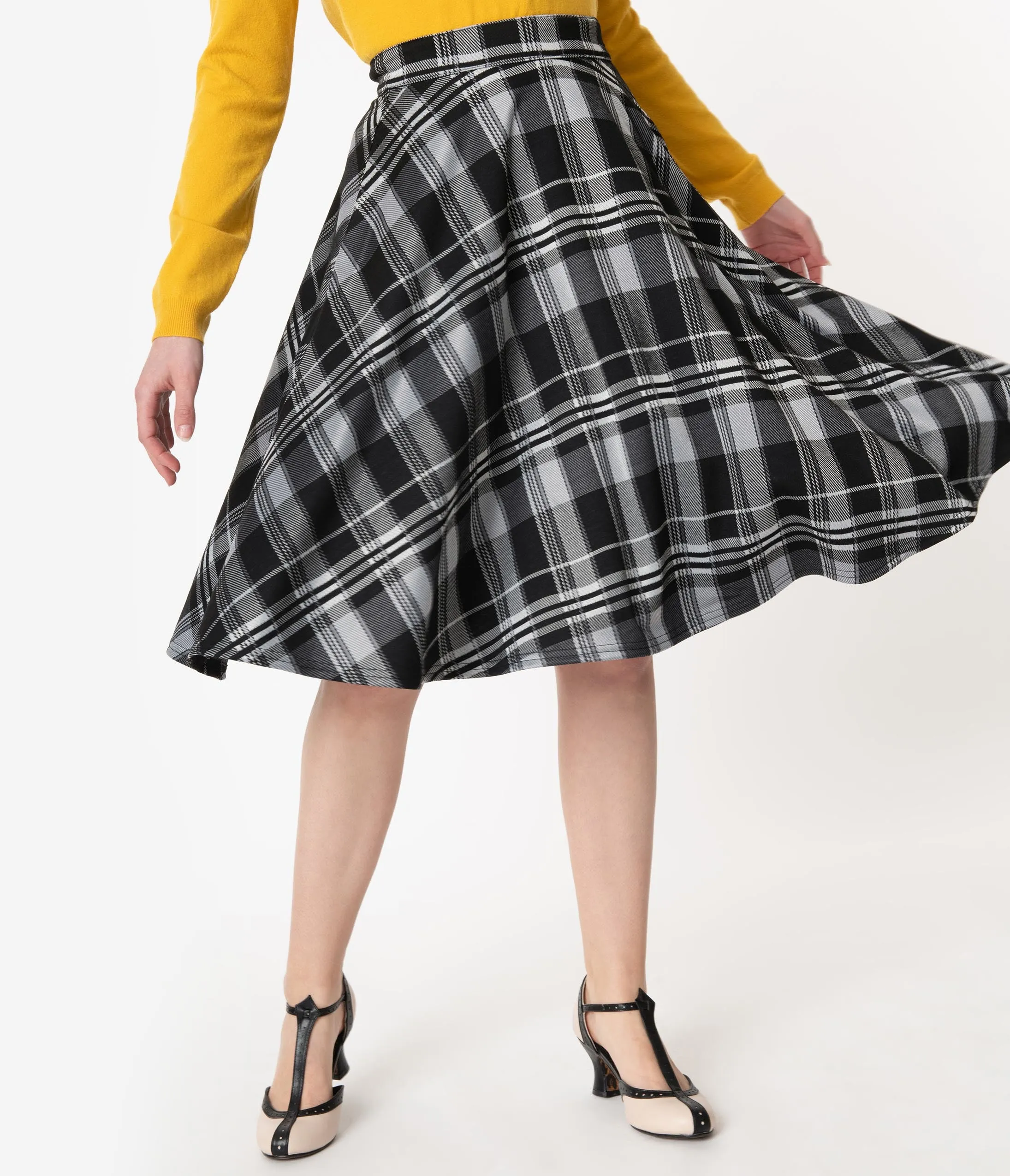 Steady Black & Grey Winter Plaid Thrills Swing Skirt