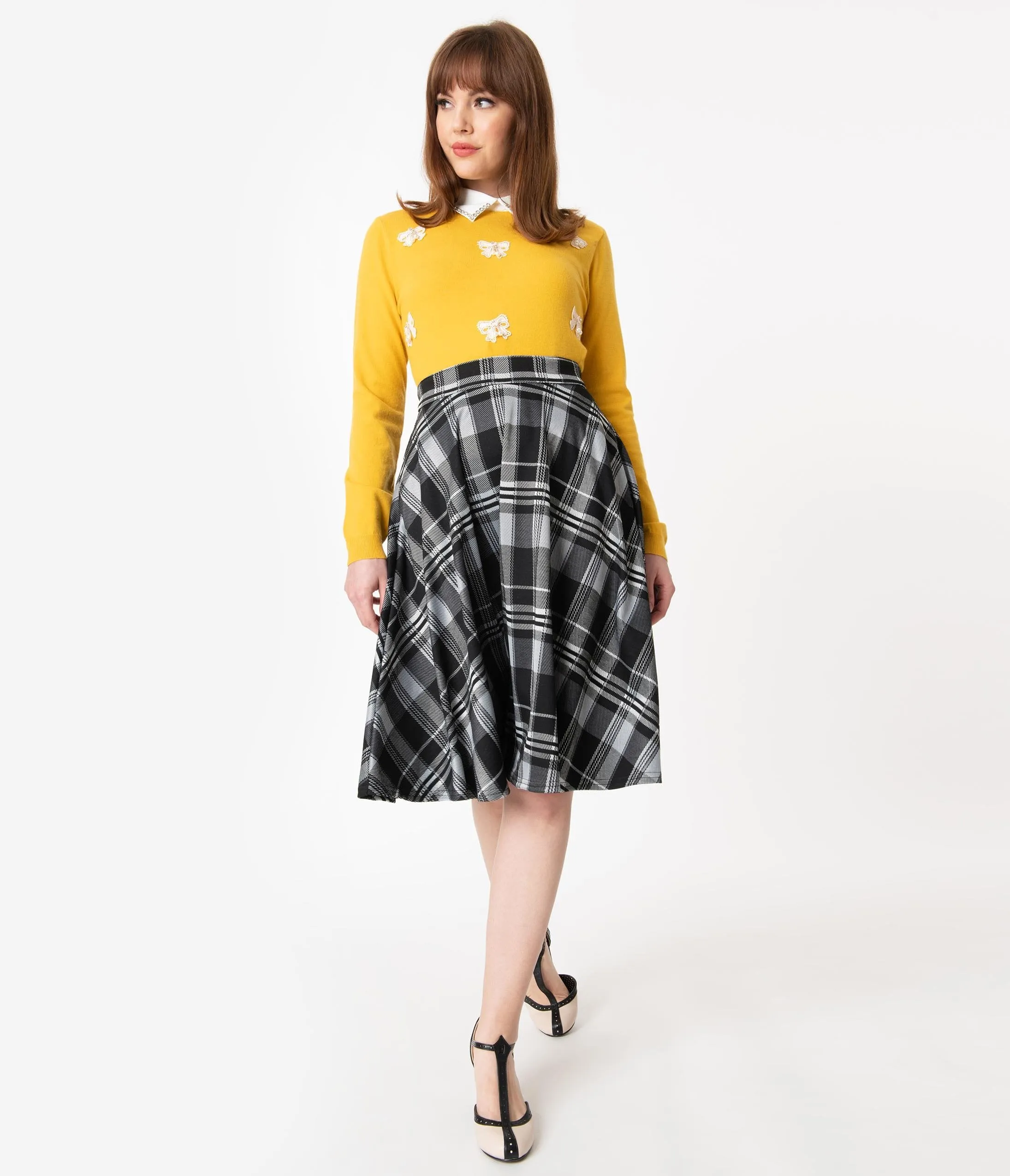 Steady Black & Grey Winter Plaid Thrills Swing Skirt