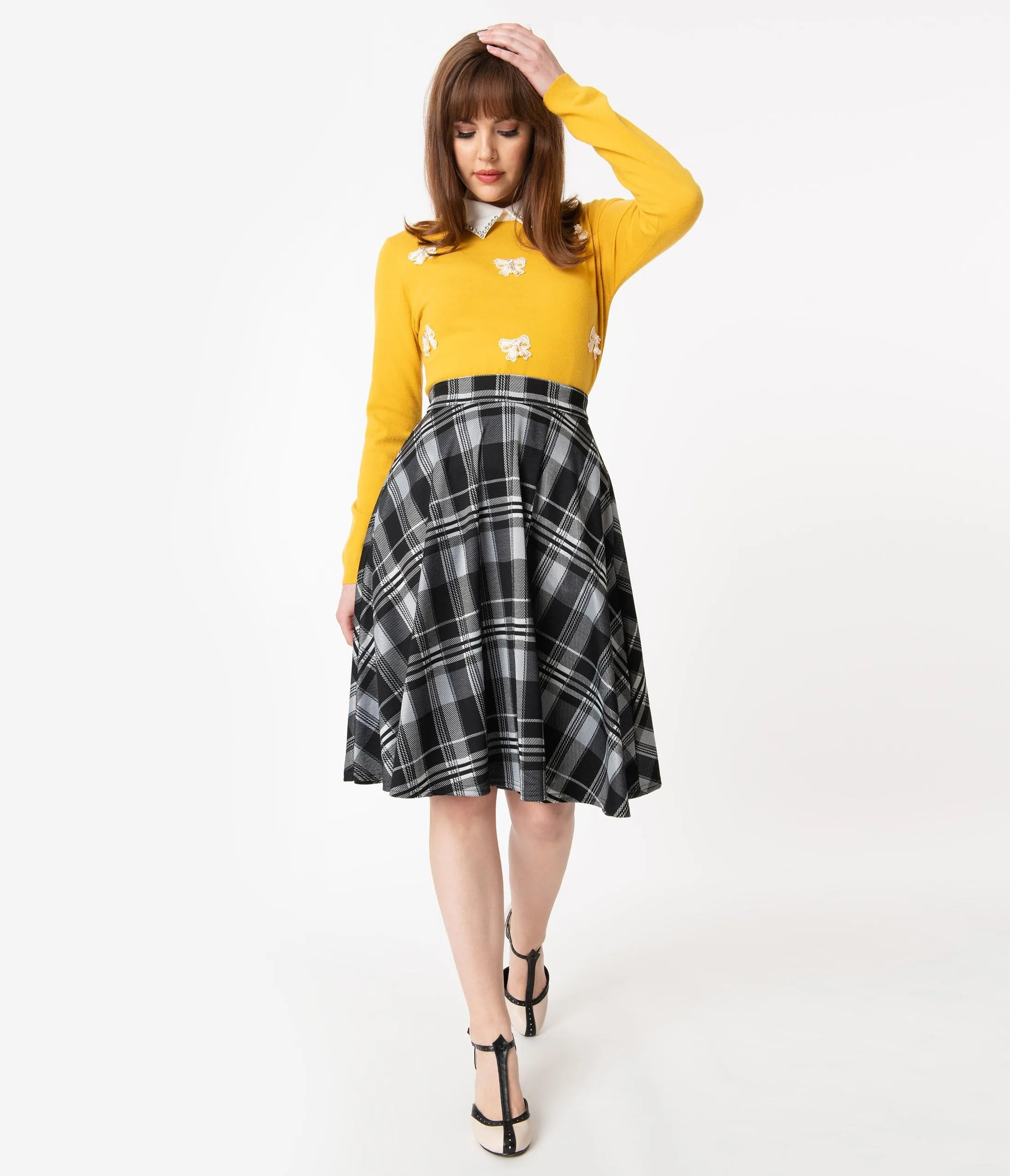 Steady Black & Grey Winter Plaid Thrills Swing Skirt