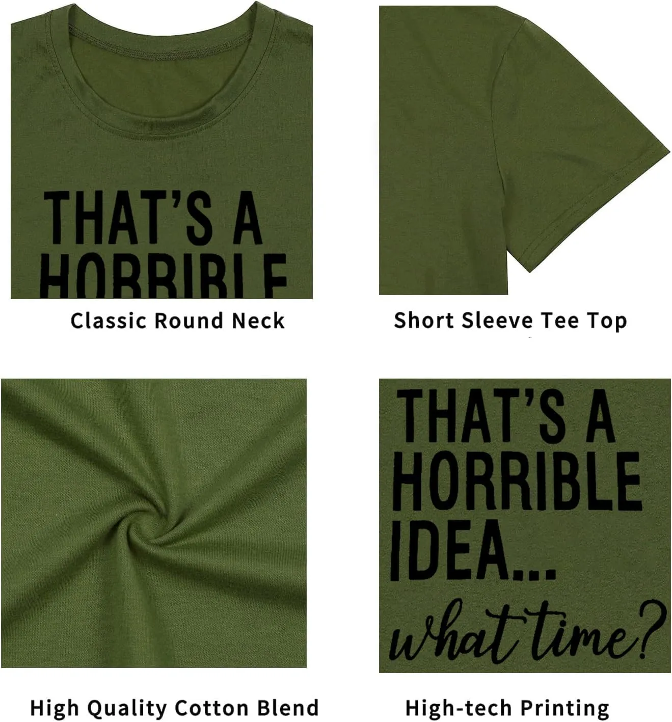 Thats A Horrible Idea What Time T Shirt Womens Cute Funny Saying Letter Print Party Shirt Graphic Tee Tops