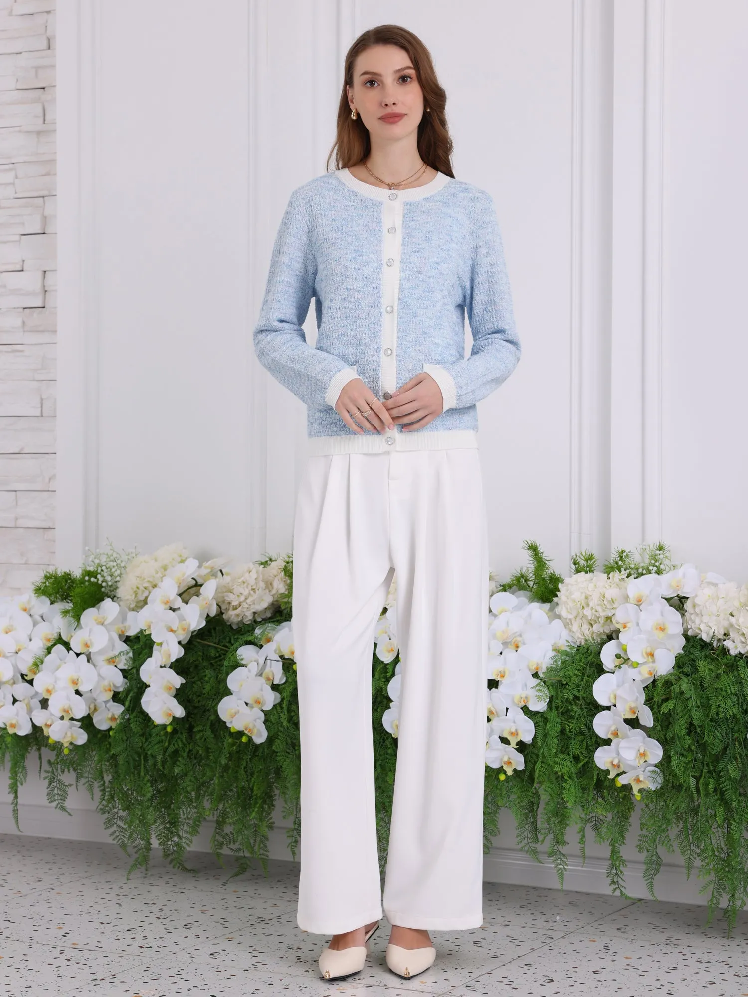 Women's Elegant Cardigan Sweaters Spring Long Sleeve Knit Ribbed Jacket