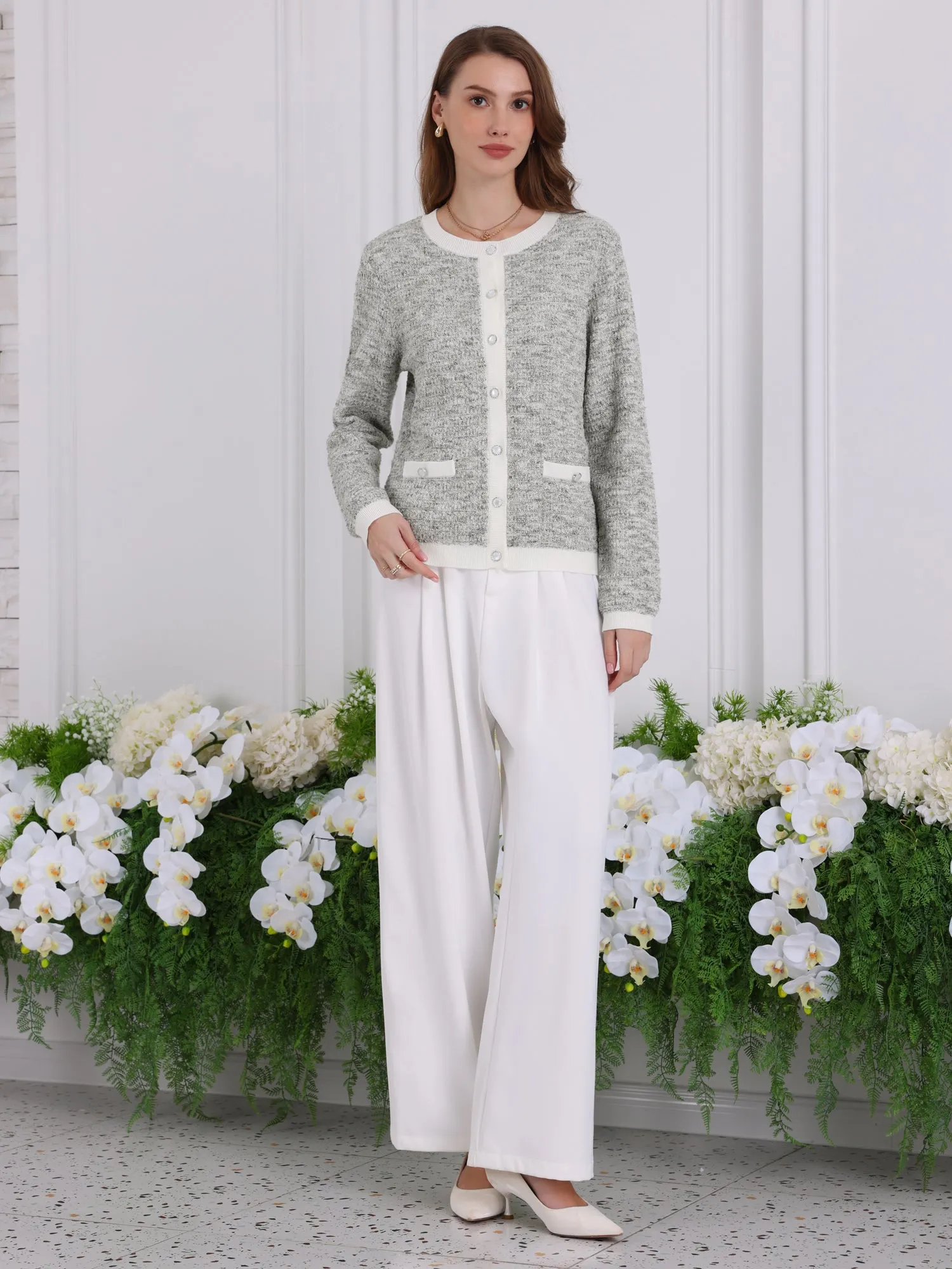 Women's Elegant Cardigan Sweaters Spring Long Sleeve Knit Ribbed Jacket