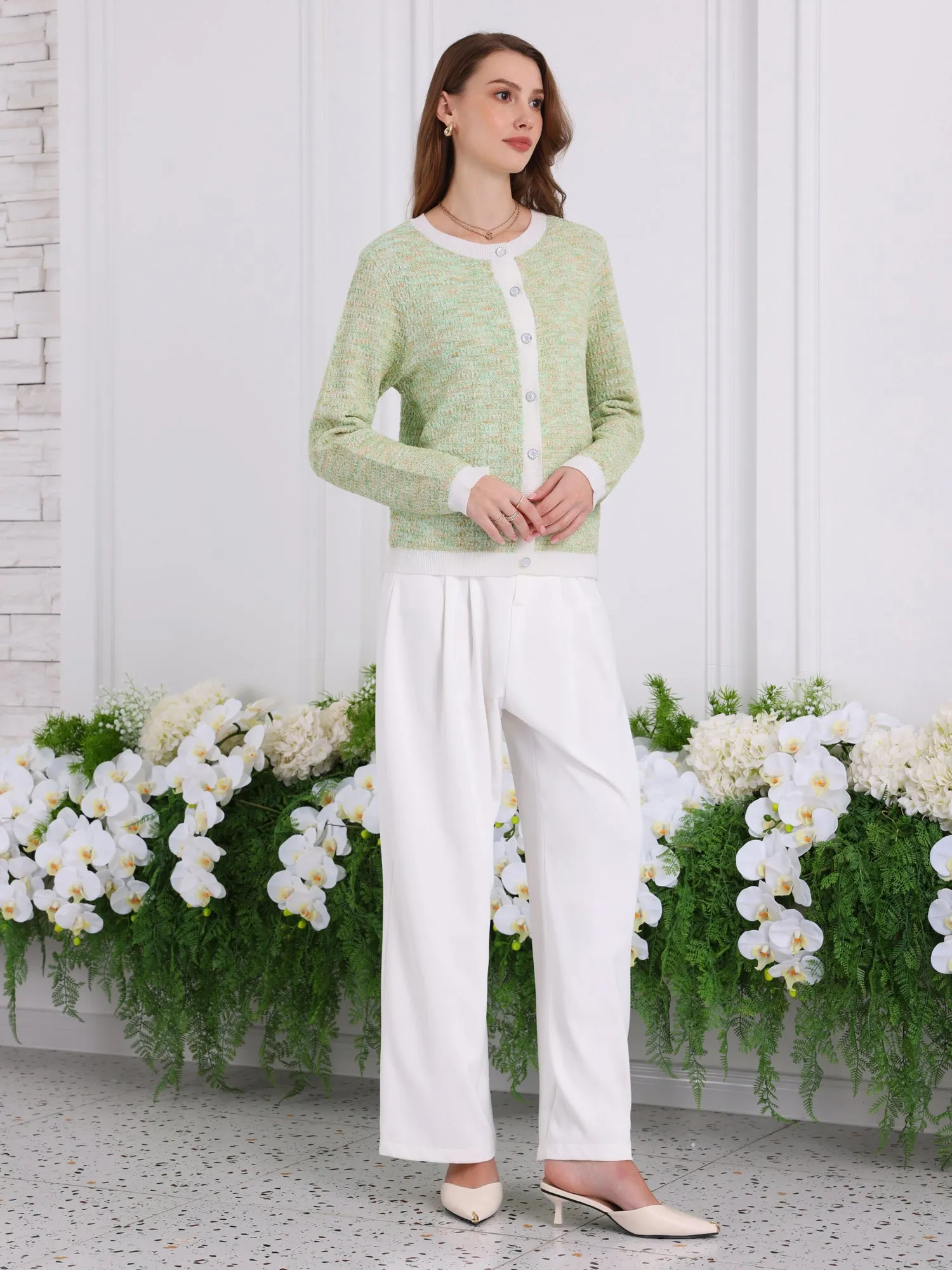 Women's Elegant Cardigan Sweaters Spring Long Sleeve Knit Ribbed Jacket