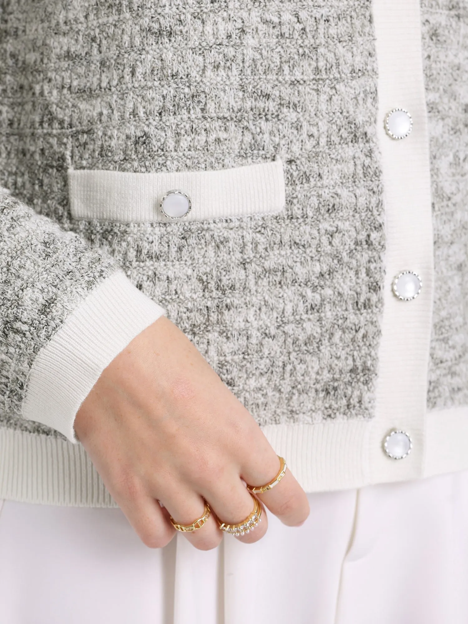 Women's Elegant Cardigan Sweaters Spring Long Sleeve Knit Ribbed Jacket