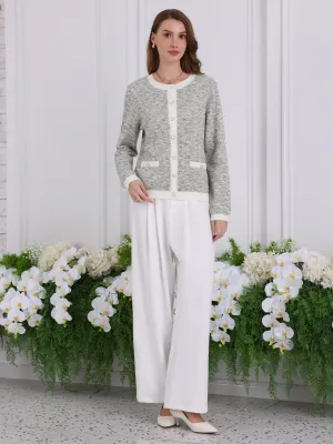Women's Elegant Cardigan Sweaters Spring Long Sleeve Knit Ribbed Jacket
