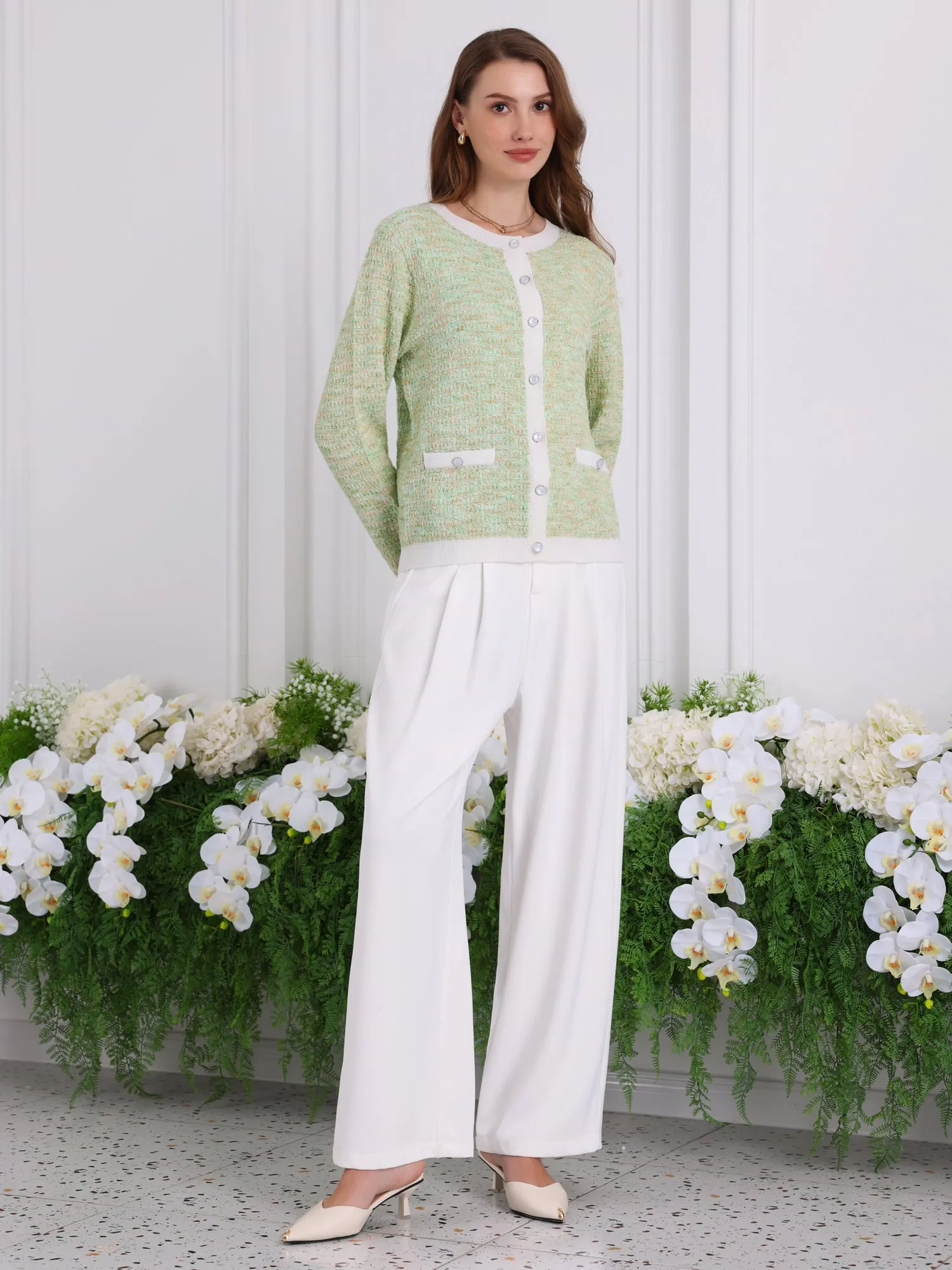 Women's Elegant Cardigan Sweaters Spring Long Sleeve Knit Ribbed Jacket