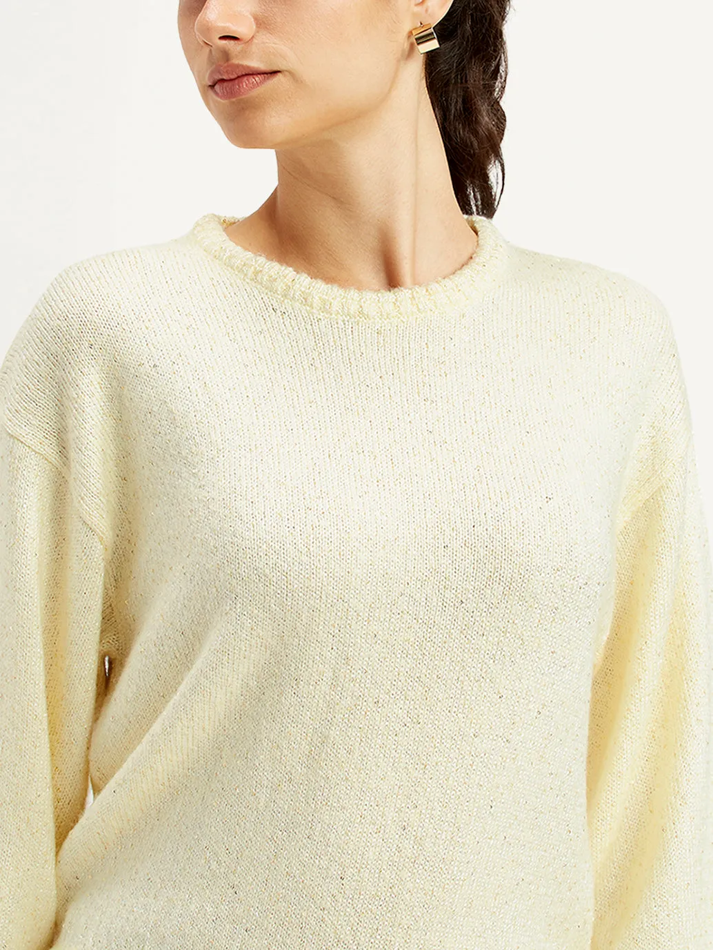 Women's Solid Off White Crew Neck Sweater